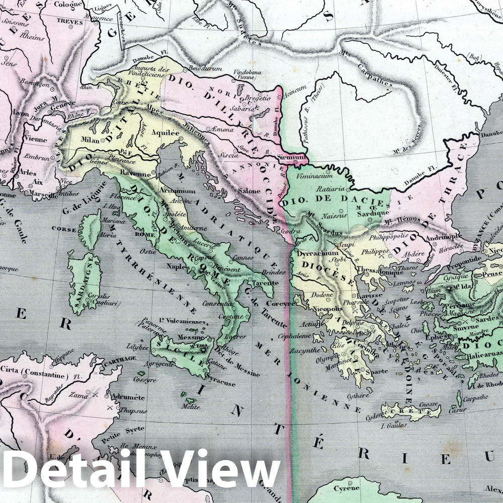 Historic Map : Mediterranean, Europe 1838 Empire Romain. , Vintage Wall Art