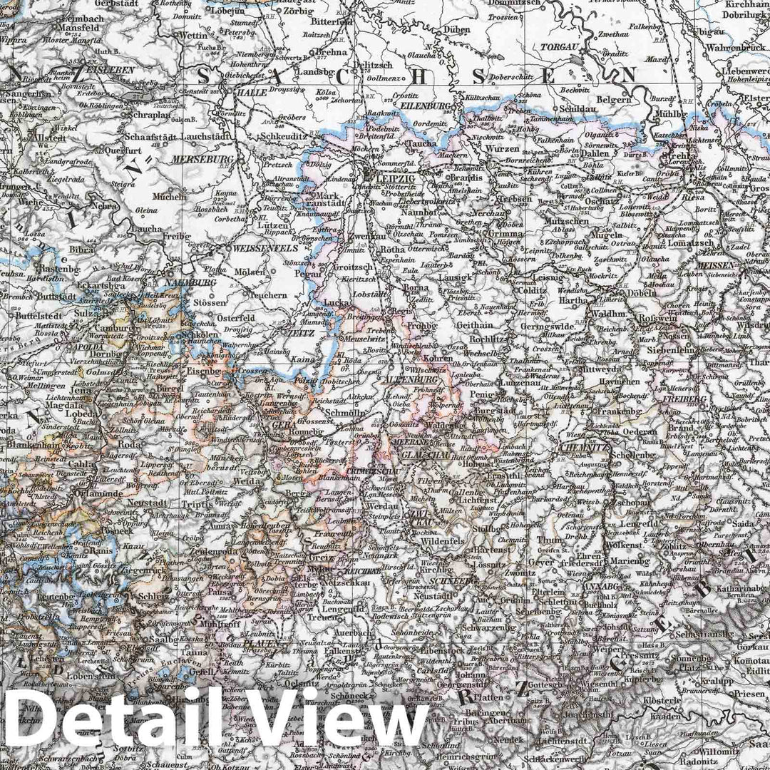 Historic Map : Germany, 1867 Sachsen, Thuringen und Benachbarte Laender. (Saxony, Thuringen and Neighboring Countries). , Vintage Wall Art