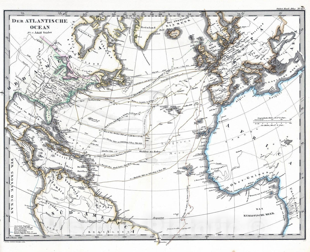 Historic Wall Map : 1866 Der Atlantische Ocean. (Atlantic). - Vintage Wall Art