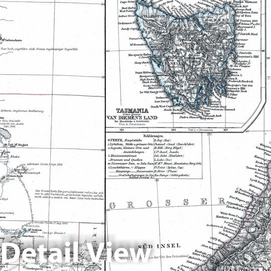 Historic Map : Australia; New Zealand, 1866 West-Australien. Neu-Zeeland. Tasmania, van Damien's Land. (Australia, New Zealand). , Vintage Wall Art