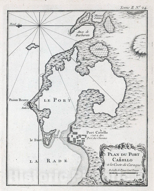 Historic Map : Venezuela, 1764 Plan Du Port Cabello : a la Coste de Caraque , Vintage Wall Art