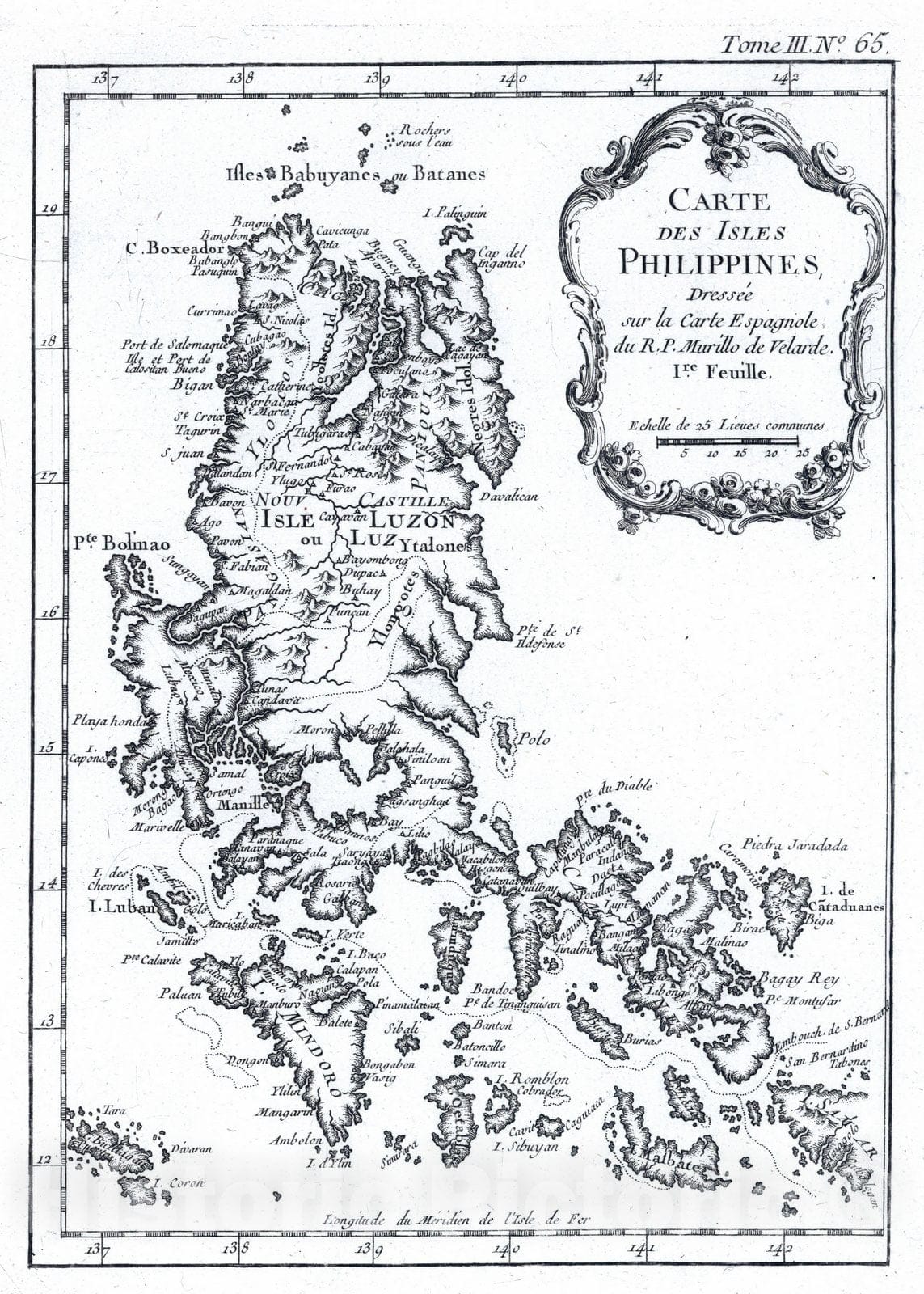 Historic Map : Philippines, , Asia 1764 Carte des Isles Philippines : Dressee sur la Carte Espagnole du R.P. Murillo de Velarde. I re. Feuille. , Vintage Wall Art