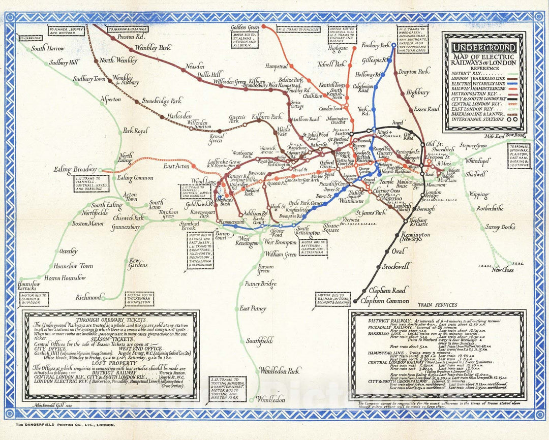 Historic Map : 1921 Underground : Map of the electric railways of London - Vintage Wall Art