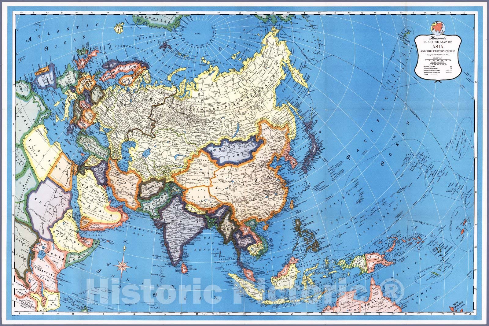 Historic Map : Case Map - 1957 Hammond's Asia and the Western Pacific. - Vintage Wall Art