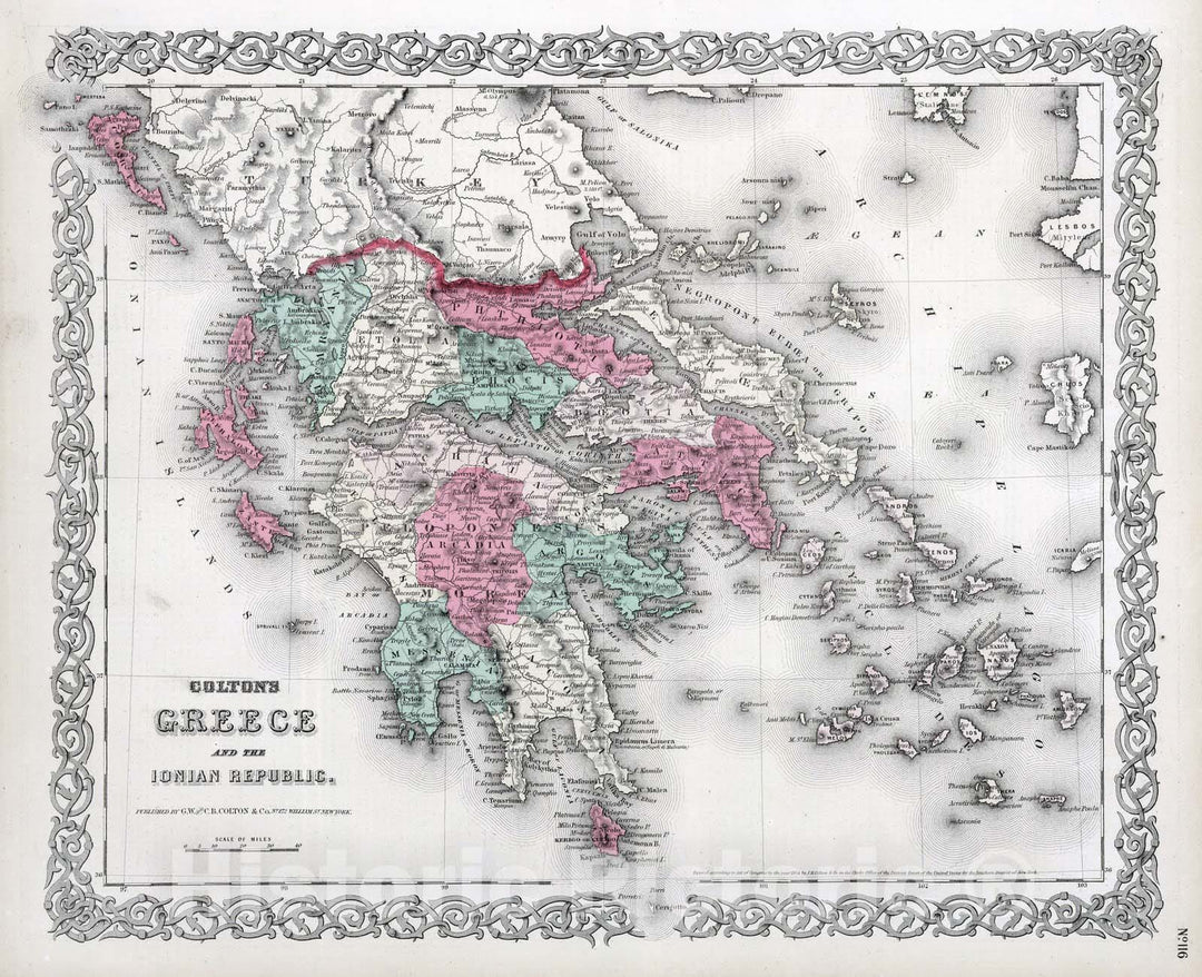 Historic Map : 1869 Greece and the Ionian Republic. - Vintage Wall Art