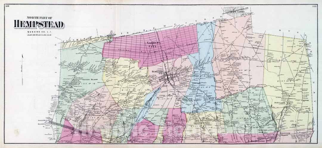 Historic Map : 1873 North Part of Hempstead. Long Island. - Vintage Wall Art