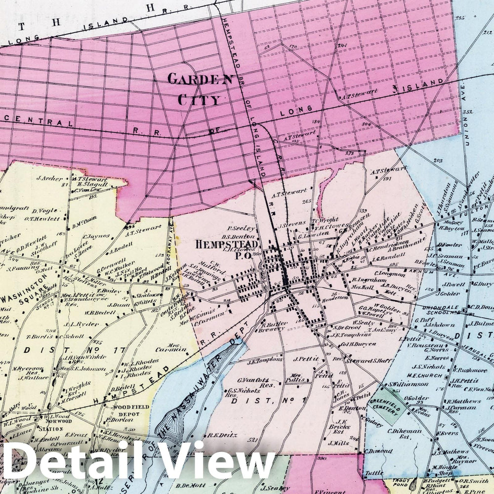 Historic Map : 1873 North Part of Hempstead. Long Island. - Vintage Wall Art