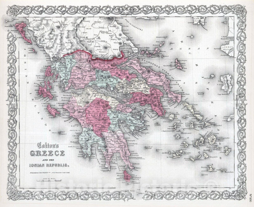 Historic Map : 1865 Greece and the Ionian Republic. - Vintage Wall Art