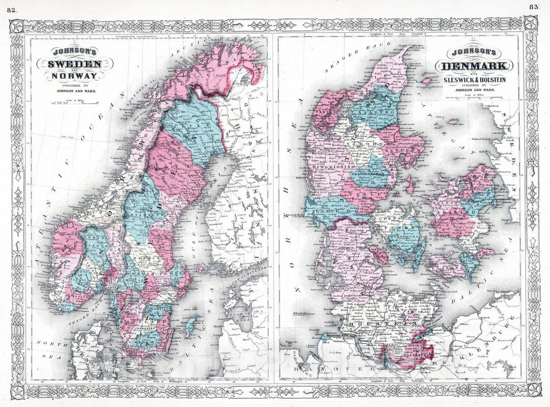 Historic Map : 1865 Sweden, Norway, And Denmark. v2 - Vintage Wall Art