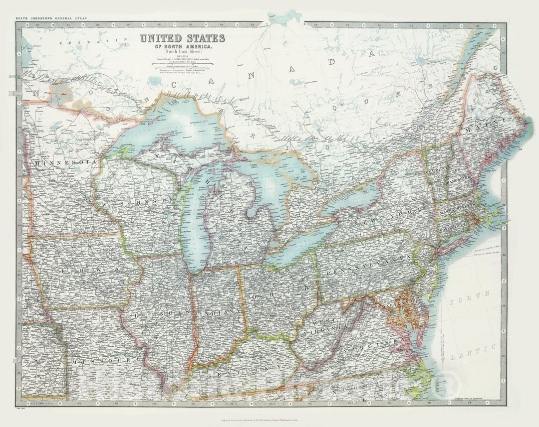 Historic Map : 1912 United States of North America (North East Sheet). - Vintage Wall Art