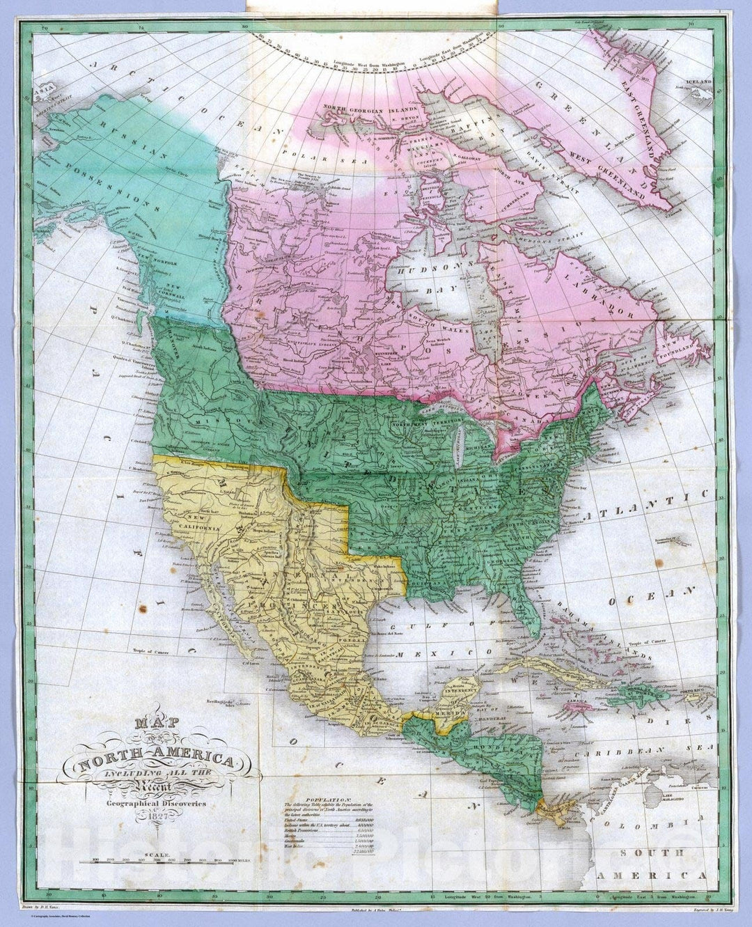 Historic Map : National Atlas - 1827 North America. - Vintage Wall Art