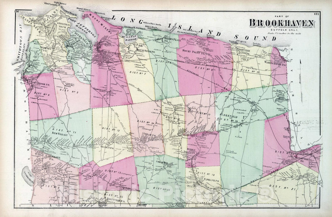 Historic Map : 1873 Brookhaven. Long Island. v2 - Vintage Wall Art