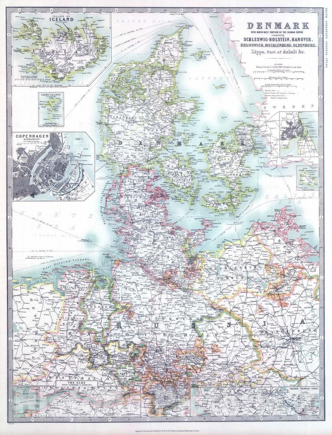 Historic Map : 1911 Denmark with Northwest portion of the German Empire - Vintage Wall Art