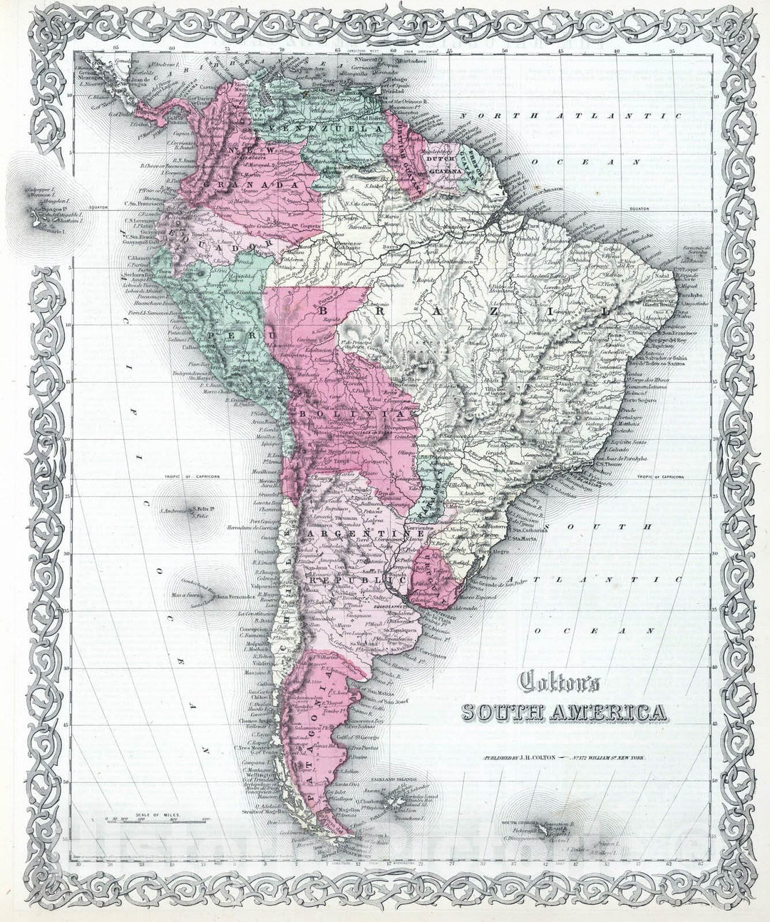 Historic Map : 1865 South America : Vintage Wall Art