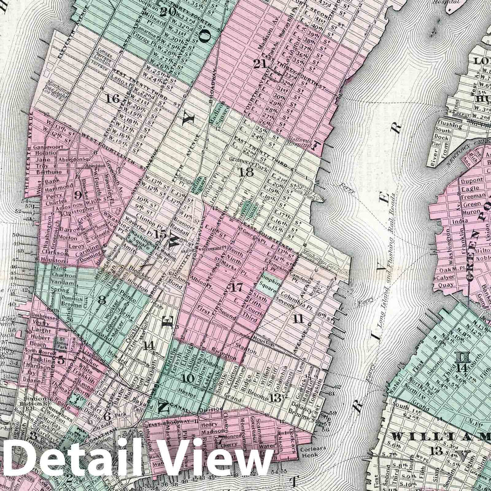 Historic Map : 1869 New York City, Brooklyn, Jersey City, Hoboken. - Vintage Wall Art