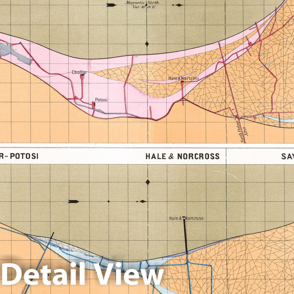 Historic Map : Geologic Atlas - 1870 Plate 11. Cross Sections Virginia Mines, Comstock Lode. - Vintage Wall Art