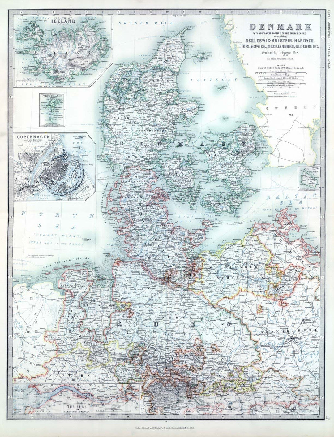 Historic Map : 1893 Denmark with Northwest portion of the German Empire - Vintage Wall Art