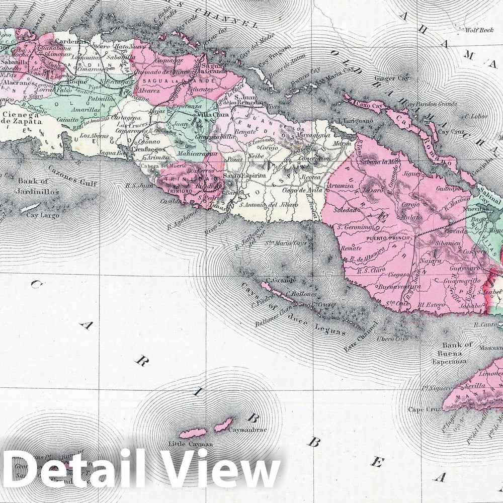 Historic Map : 1865 The West Indies, Cuba, Jamaica and Puerto Rico. - Vintage Wall Art