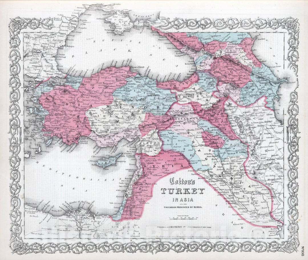 Historic Map : 1865 Turkey in Asia and the Caucasian Provinces of Russia. - Vintage Wall Art