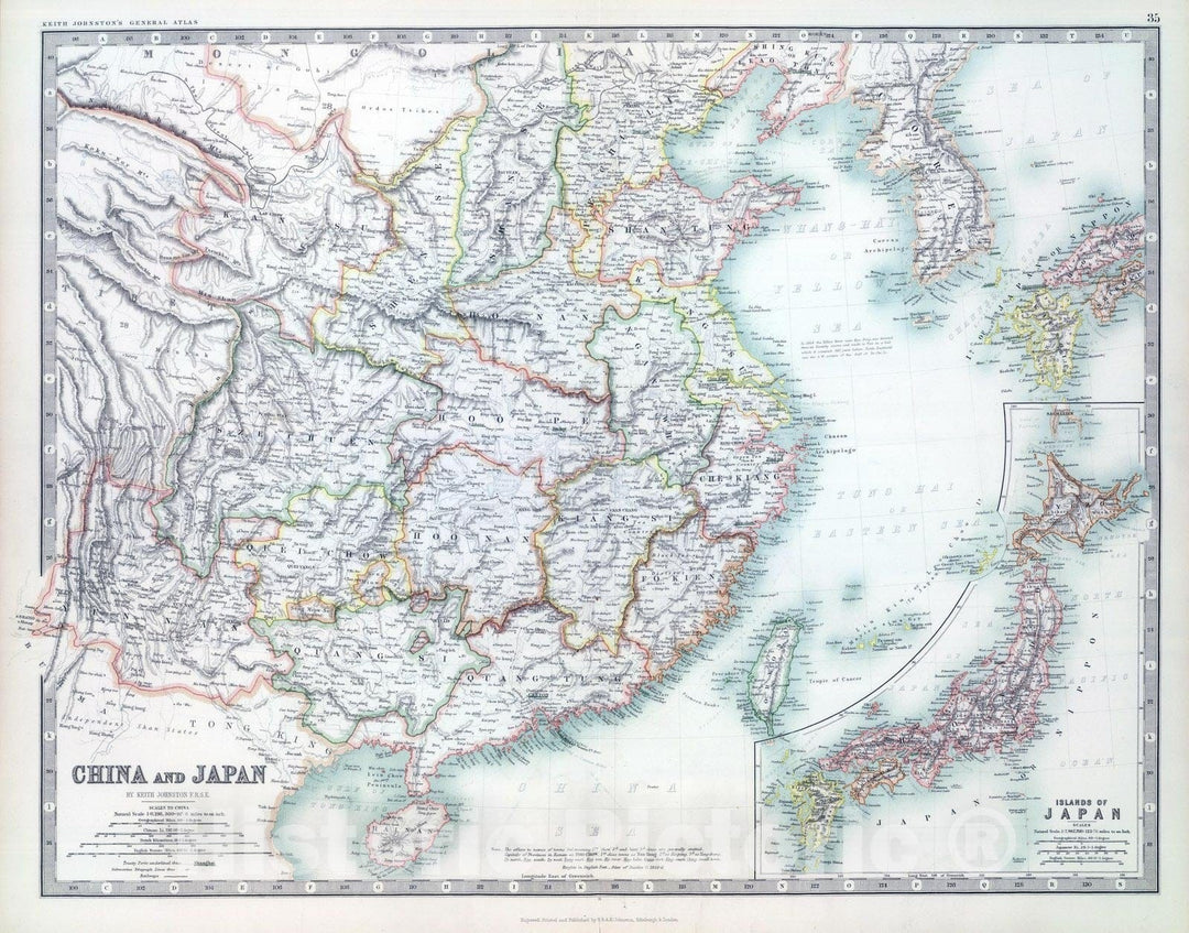 Historic Map : 1893 China and Japan. - Vintage Wall Art