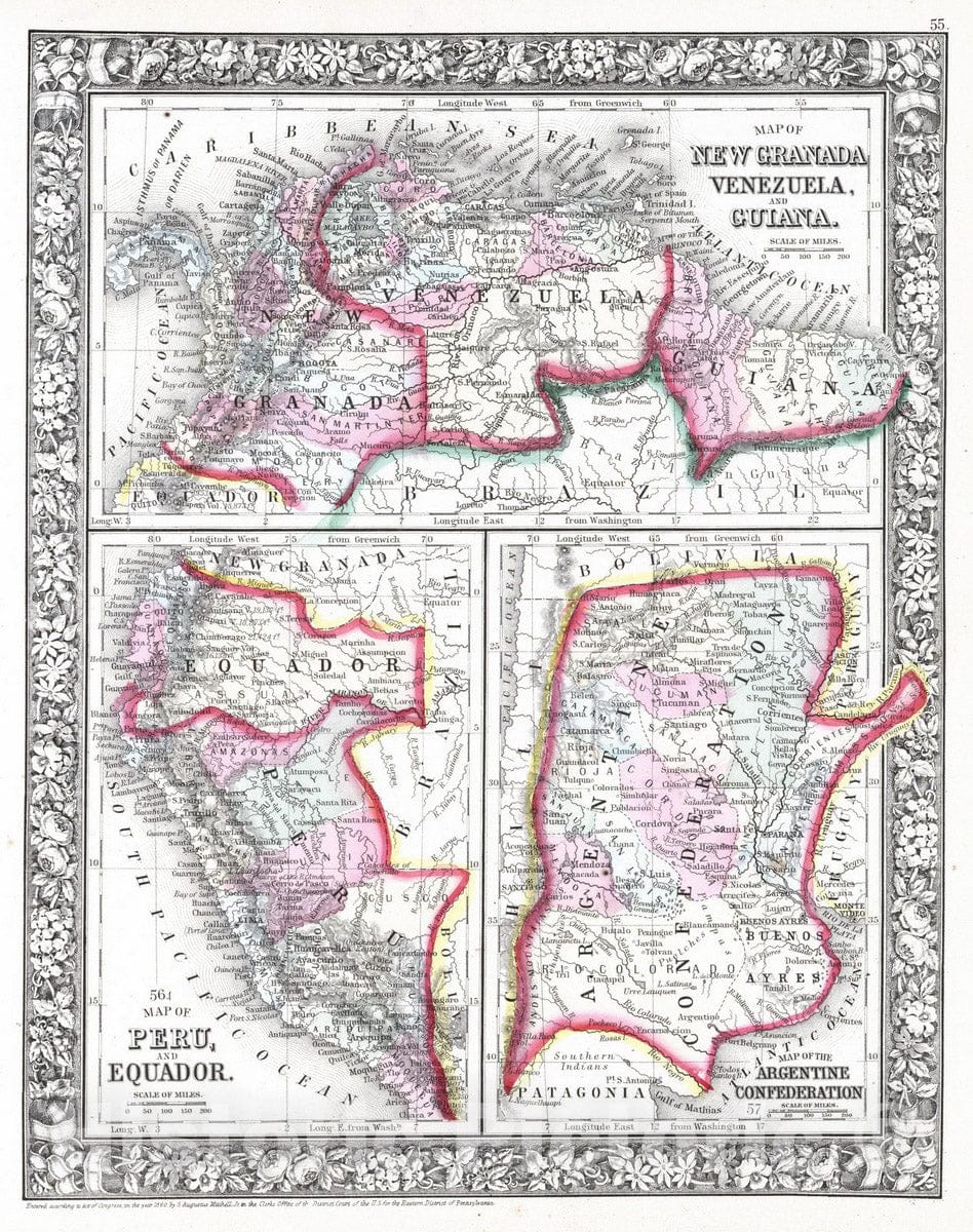 Historic Map : 1865 Map of New Granada, Venezuela, and Guiana - Vintage Wall Art