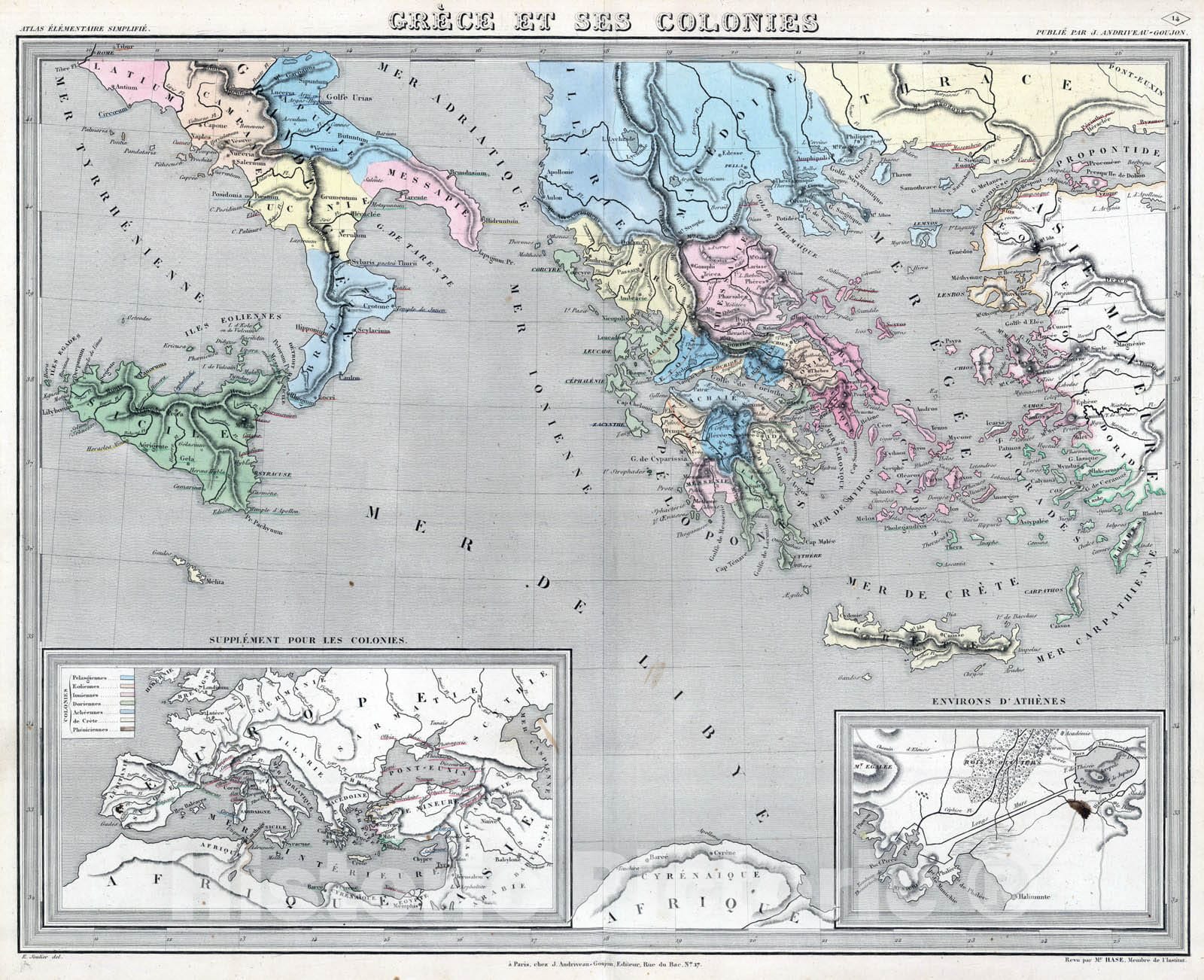 Historic Map : Athens (Greece), Mediterranean 1838 Grece et ses Colonies. , Vintage Wall Art