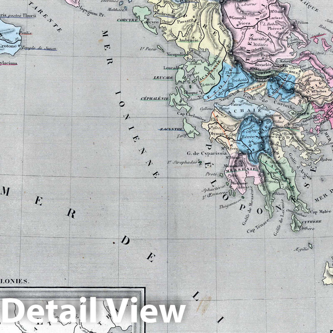 Historic Map : Athens (Greece), Mediterranean 1838 Grece et ses Colonies. , Vintage Wall Art