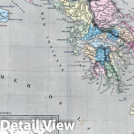 Historic Map : Athens (Greece), Mediterranean 1838 Grece et ses Colonies. , Vintage Wall Art