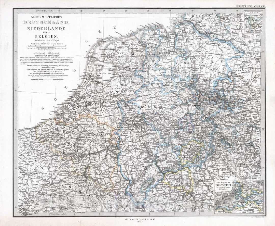 Historic Map : Germany; Netherlands; Belgium, 1873 Nordwestliches Deutschland, Niederlande und Belgien. (Germany, Netherlands, Belgium). , Vintage Wall Art