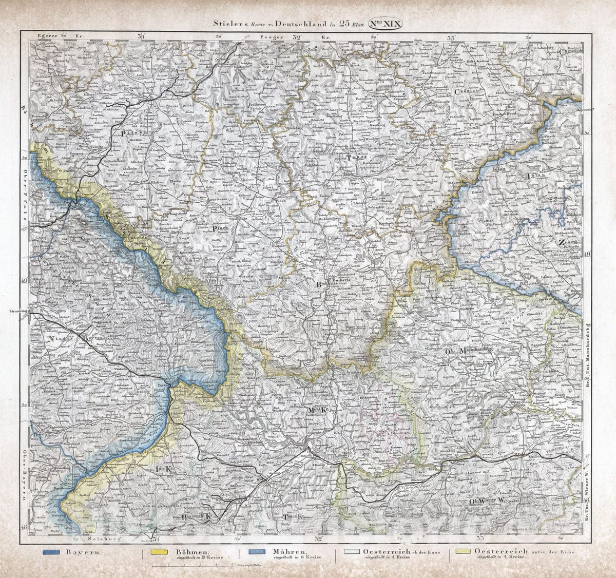 Historic Map : Germany, 1867 No. XIX. Deutschland, Niederlande, Belgien, Schweiz. (Germany, Netherlands, Belgium, Switzerland). , Vintage Wall Art