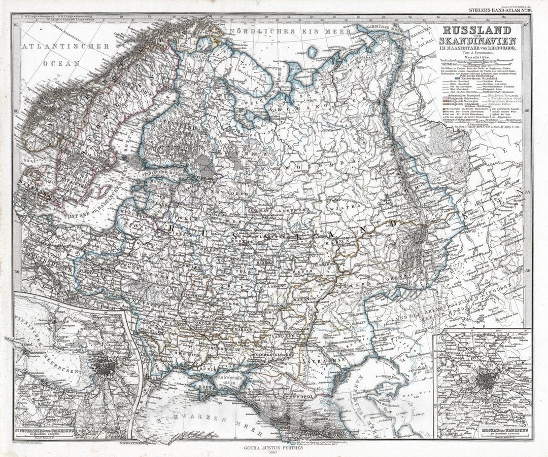 Historic Map : Sweden; Norway; Denmark; Russian Federation, Scandinavia 1867 Russland und Skandinavien. (Russia and Scandinavia). , Vintage Wall Art