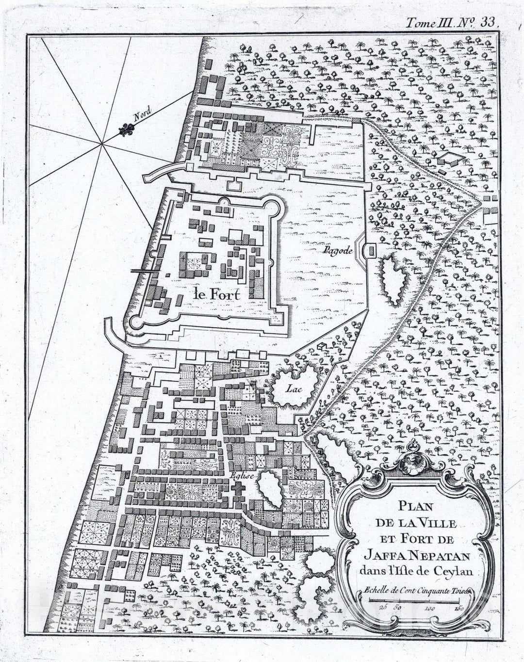 Historic Map : Sri Lanka, South East Asia 1764 Plan De La Ville Et Fort De Jaffa Nepatan dans l'Isle de Ceylan , Vintage Wall Art