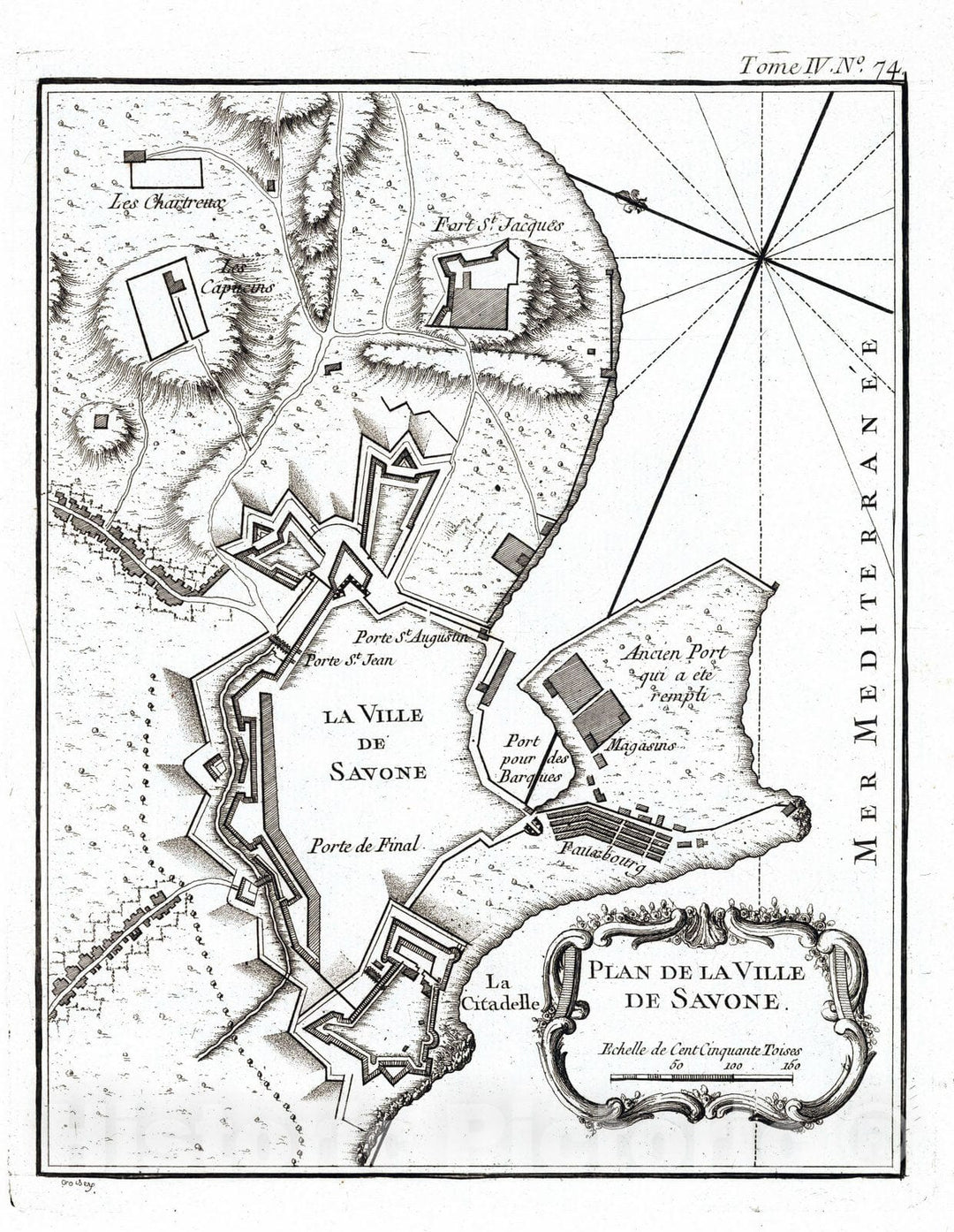 Historic Map : Italy, , Europe 1764 Plan de la Ville de Savone , Vintage Wall Art