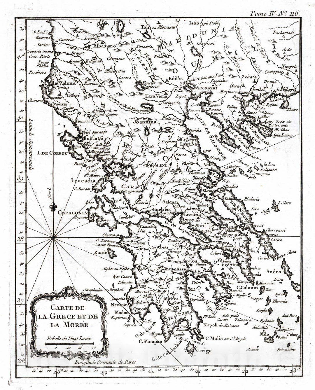 Historic Map : Greece, 1764 Carte de la Grece et de la Moree. , Vintage Wall Art