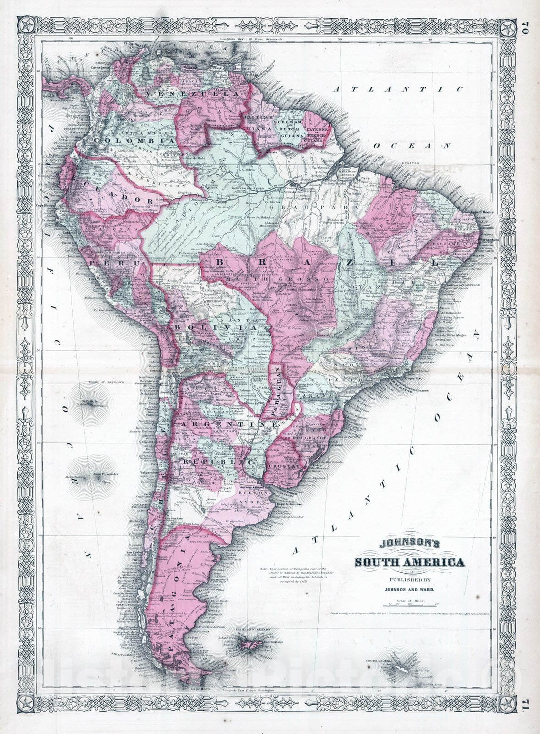 Historic Map : 1863 South America - Vintage Wall Art