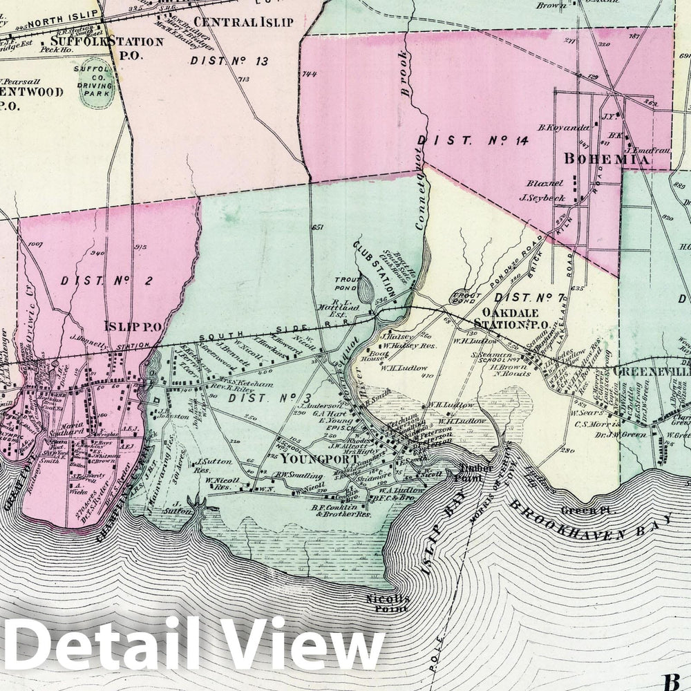 Historic Map : 1873 Islip. Islip Business Notices. Long Island. - Vintage Wall Art