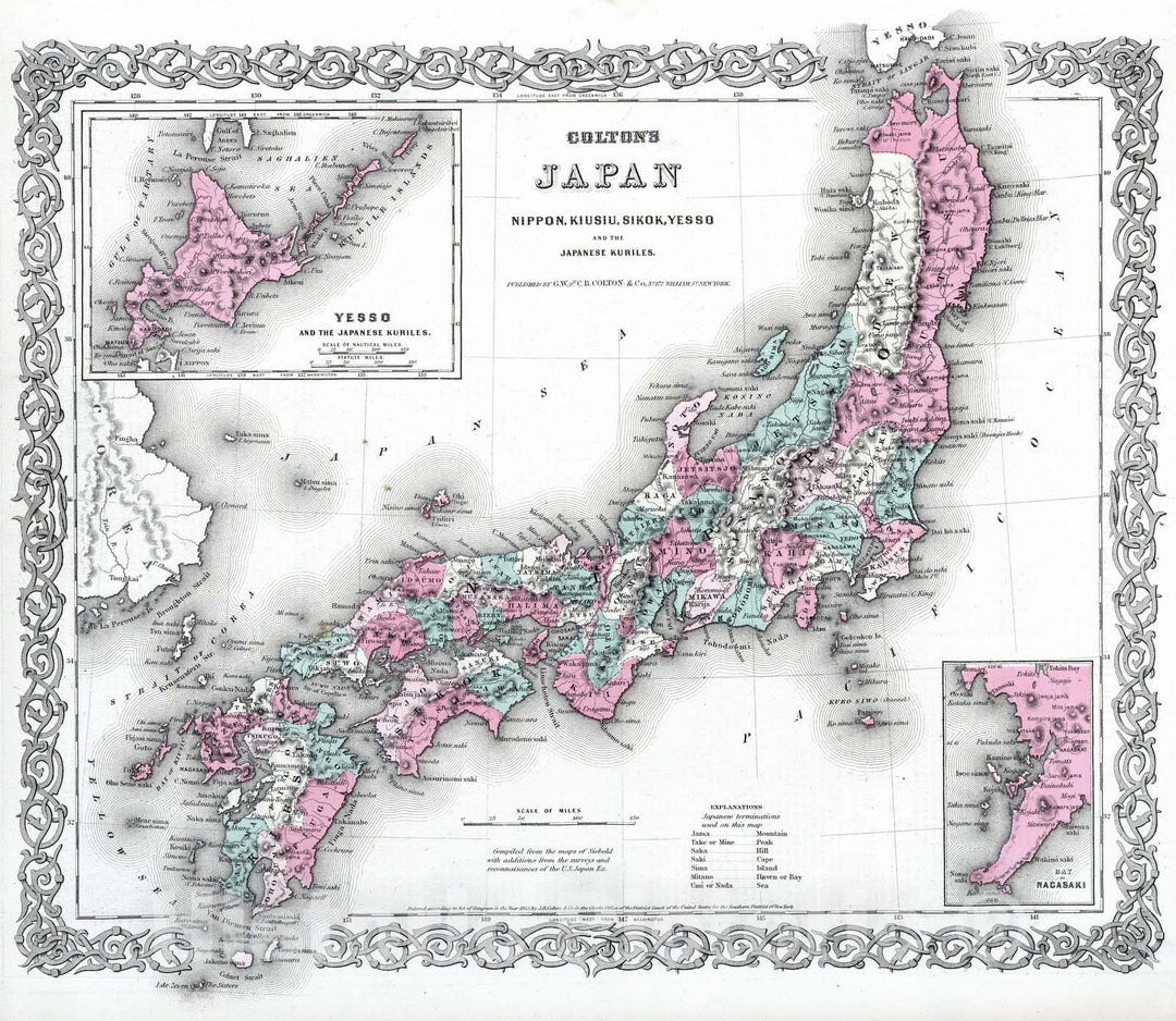 Historic Map : 1869 Japan. Nippon, Kiusiu, Sikok, Yesso and the Japanese Kuriles. - Vintage Wall Art