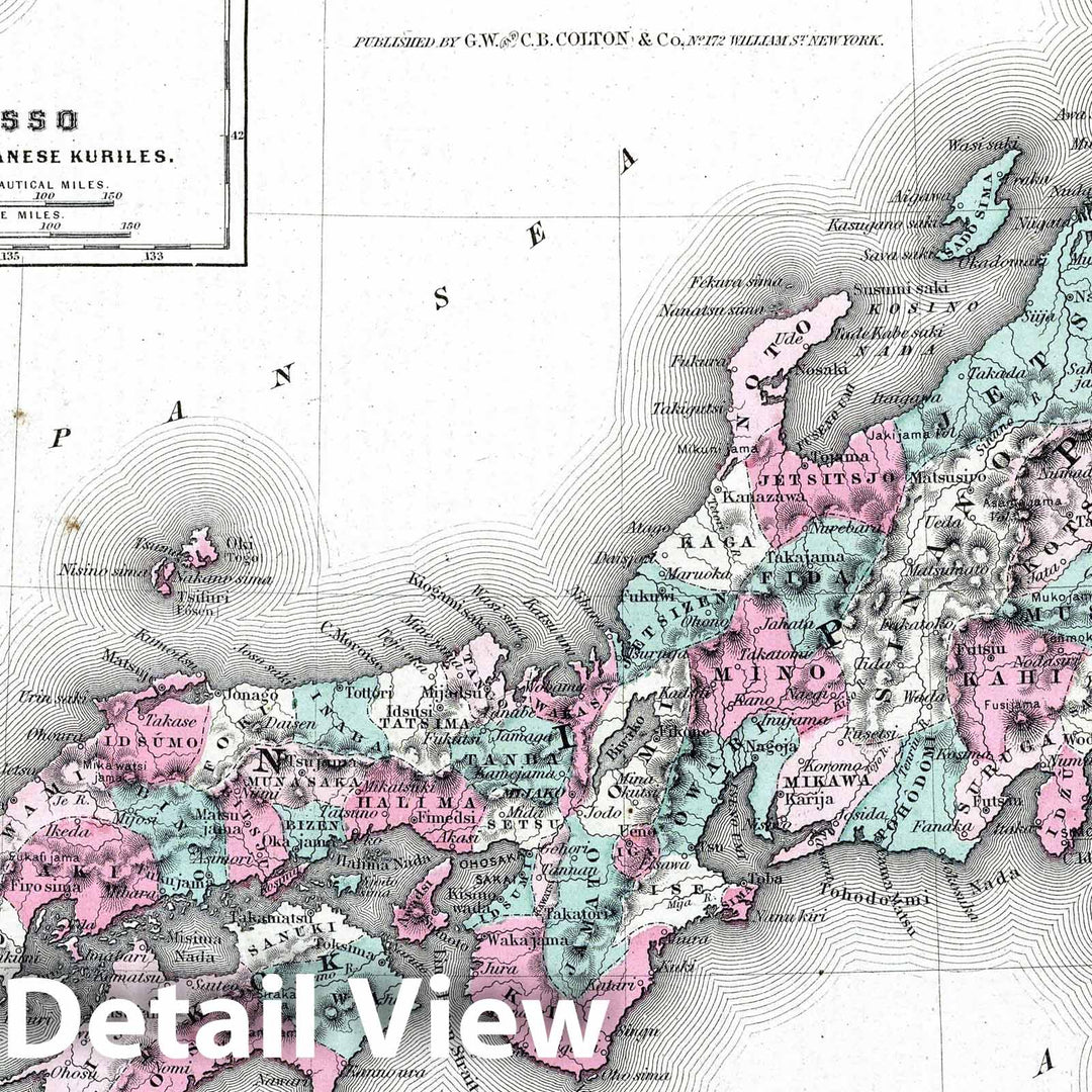 Historic Map : 1869 Japan. Nippon, Kiusiu, Sikok, Yesso and the Japanese Kuriles. - Vintage Wall Art