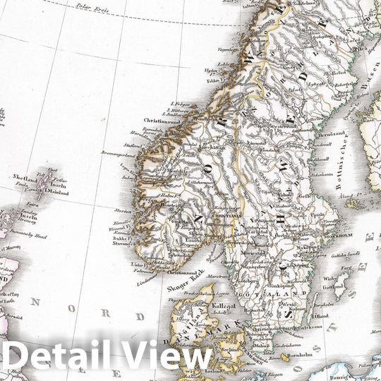 Historic Map : Sweden; Norway; Denmark; Iceland, 1863 Schweden und Norwegen, Daenemark, Island u. Faer-oer. (Sweden, Norway, Denmark, Faroe Island). , Vintage Wall Art