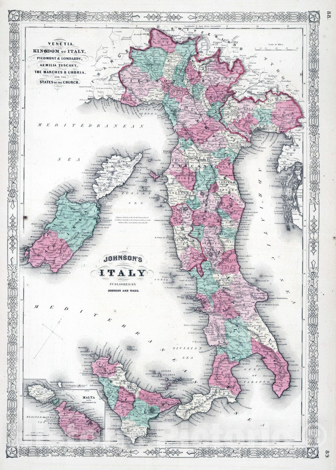 Historic Map : 1863 Italy. - Vintage Wall Art