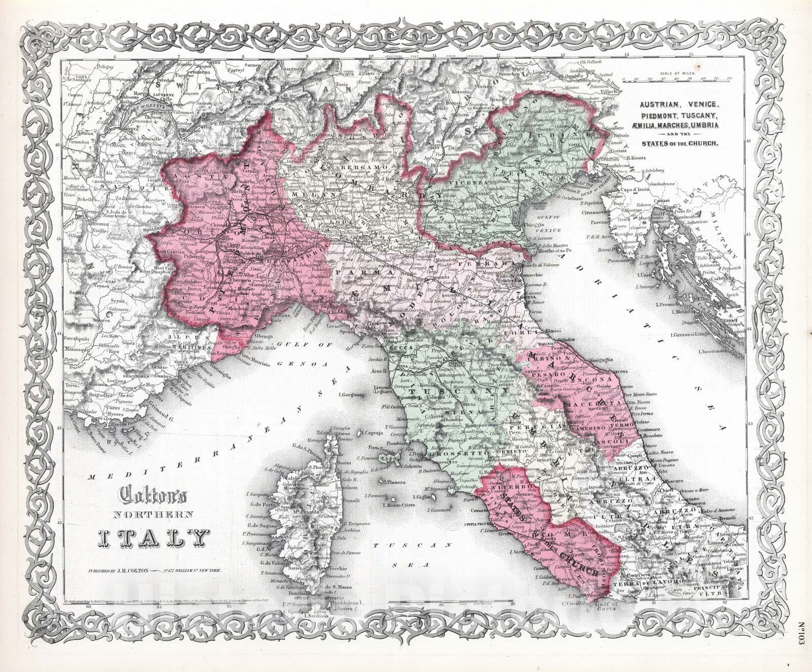 Historic Map : 1865 Northern Italy : Vintage Wall Art