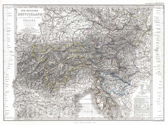 Historic Map : Austria; Germany; Italy; Slovenia, 1872 Sud-Ostliches Deutschland, Italien. (Southeast Germany, Italy, Slovenia, Austria). , Vintage Wall Art