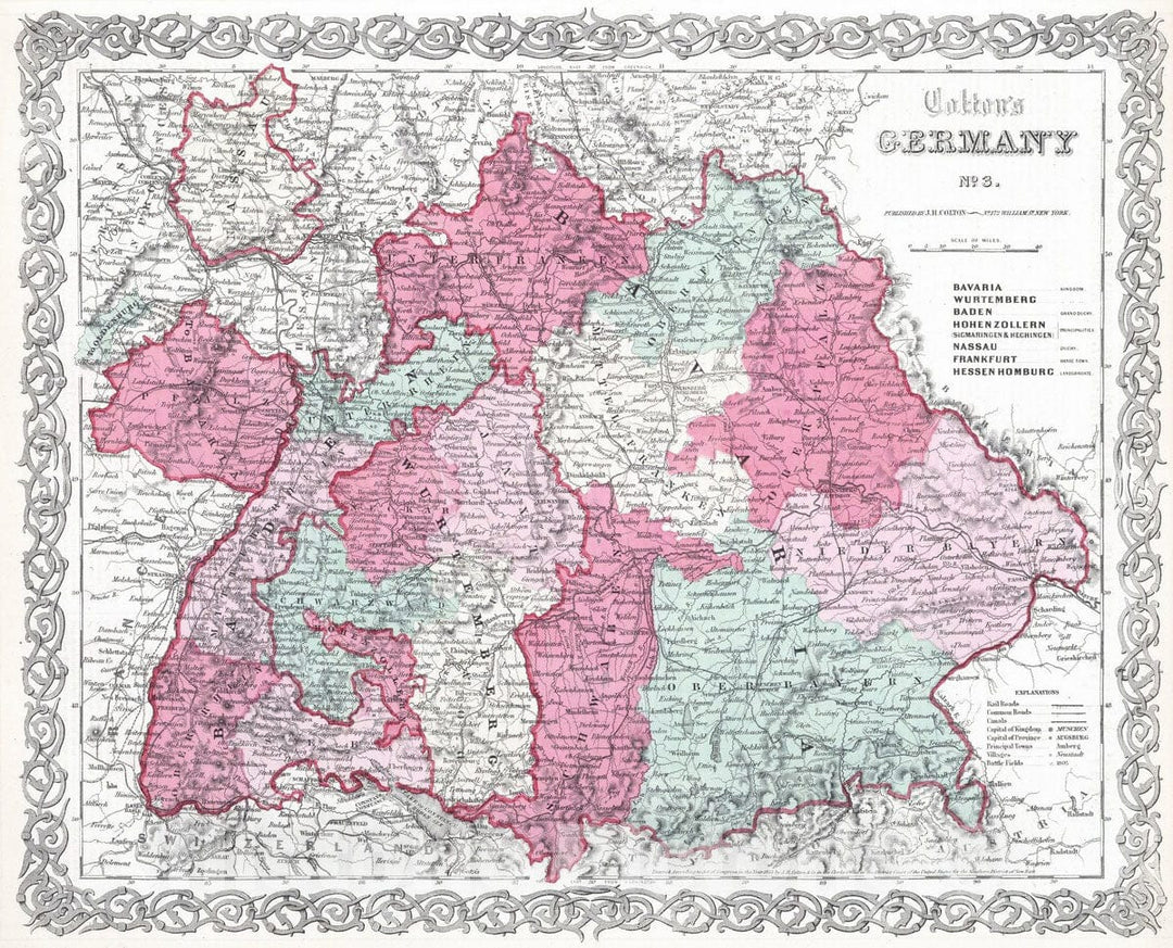 Historic Wall Map : 1865 Germany. v3 - Vintage Wall Art