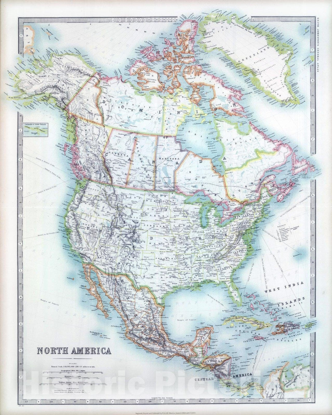 Historic Map : 1912 Map of North America : Vintage Wall Art