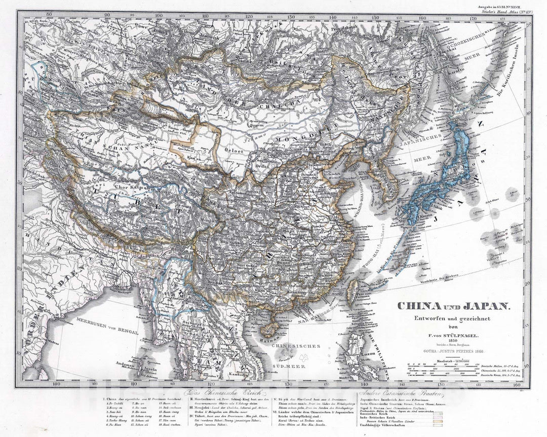 Historic Map : China; Japan; Korea; Tibet, 1866 China und Japan. (China and Japan). , Vintage Wall Art