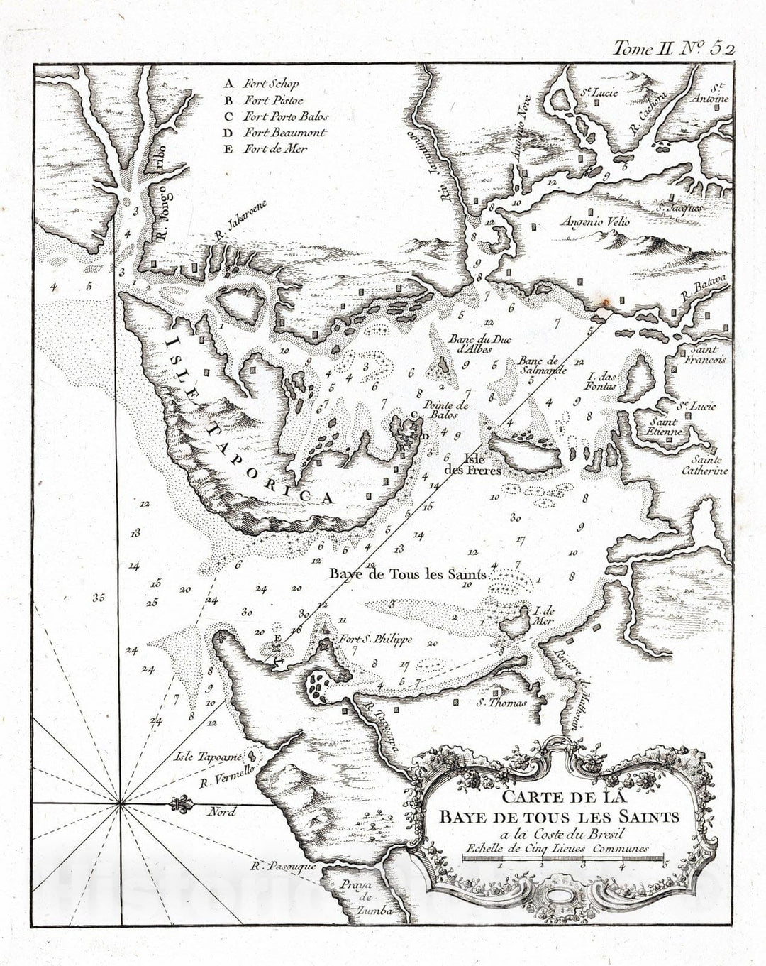 Historic Map : Brazil, 1764 Carte de la baye de Tous les Saints a la coste du Bresil. , Vintage Wall Art