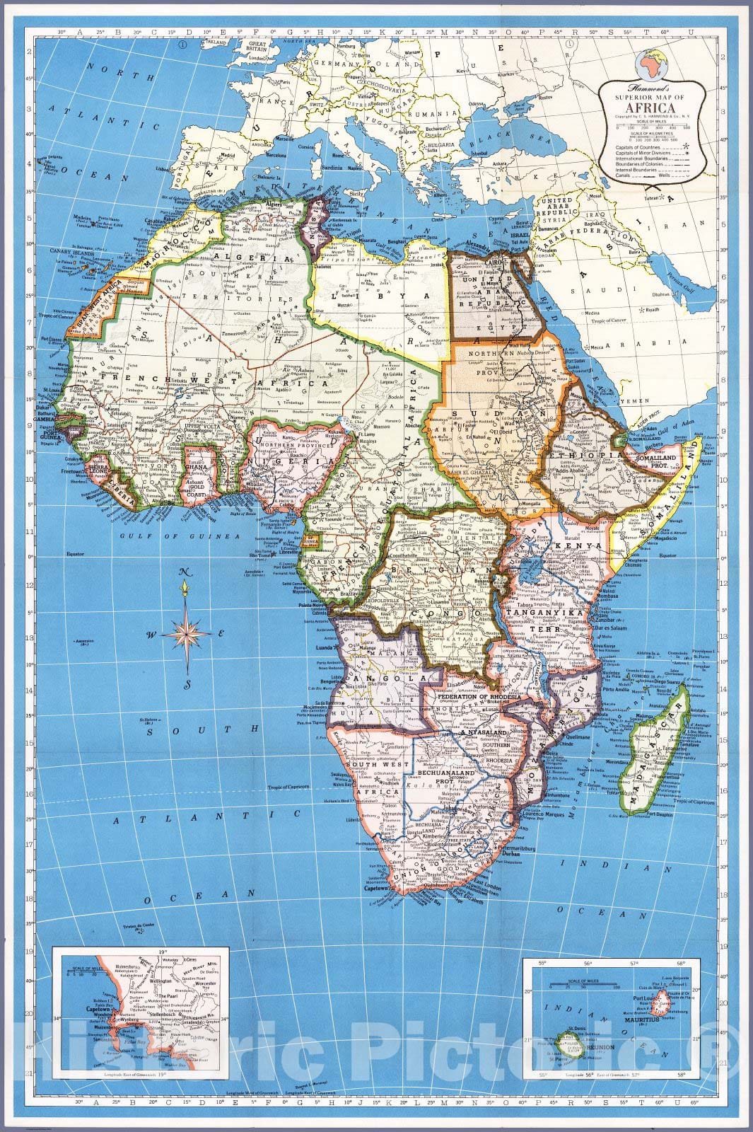 Historic Map : Case Map - 1957 Hammond's Africa. - Vintage Wall Art