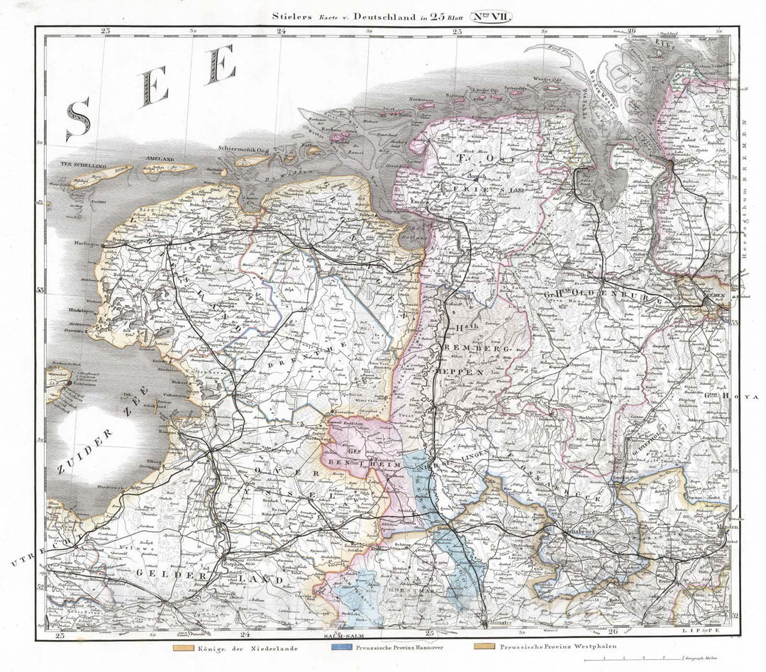 Historic Map : Germany, 1867 No. VII. Deutschland, Niederlande, Belgien, Schweiz. (Germany, Netherlands, Belgium, Switzerland). , Vintage Wall Art