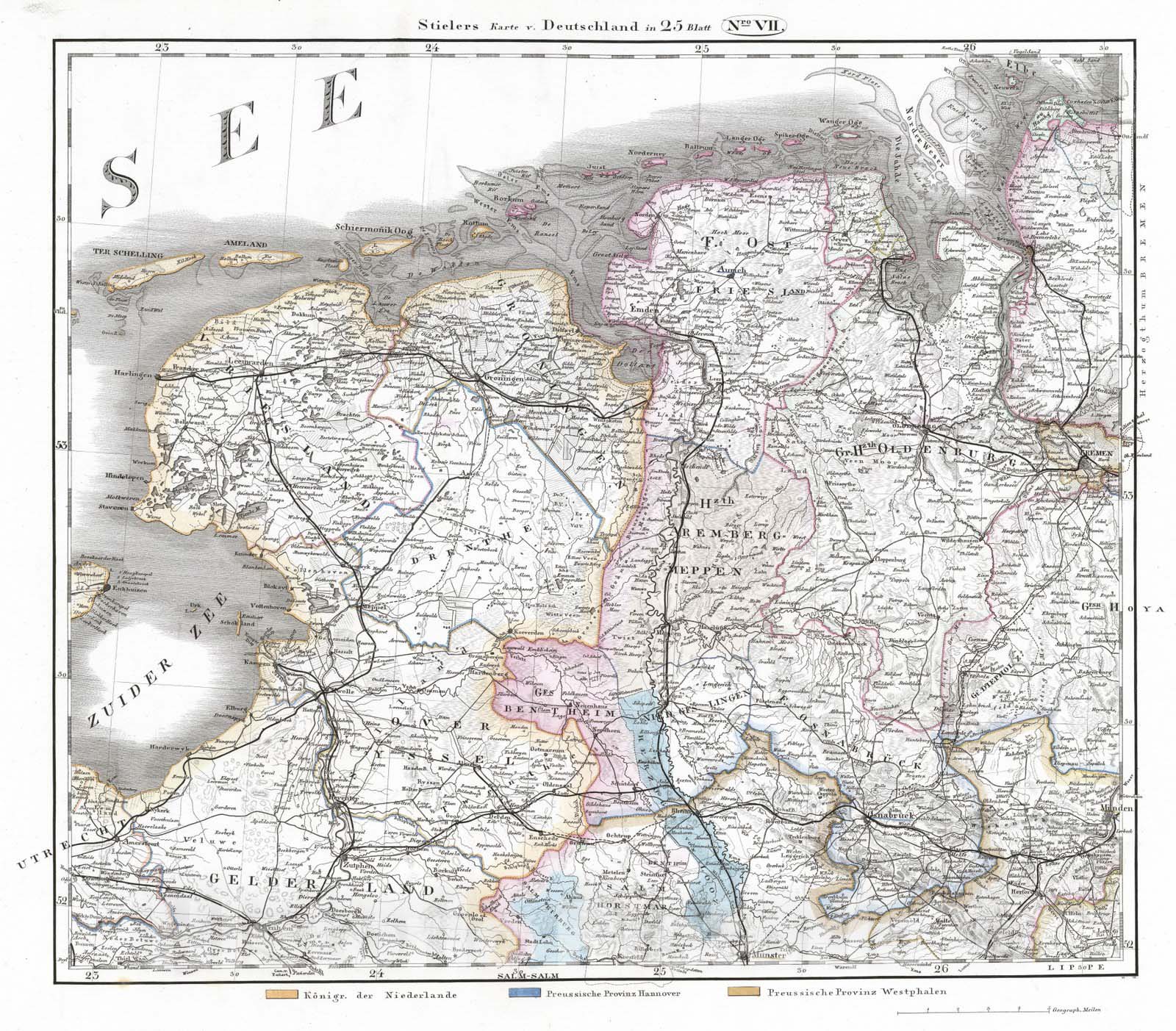 Historic Map : Germany, 1867 No. VII. Deutschland, Niederlande, Belgien, Schweiz. (Germany, Netherlands, Belgium, Switzerland). , Vintage Wall Art