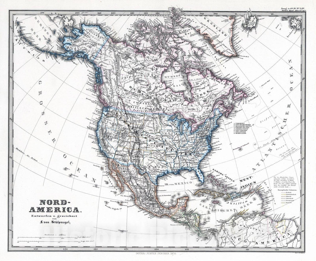 Historic Map : 1870 Nord-Amerika (North America). - Vintage Wall Art